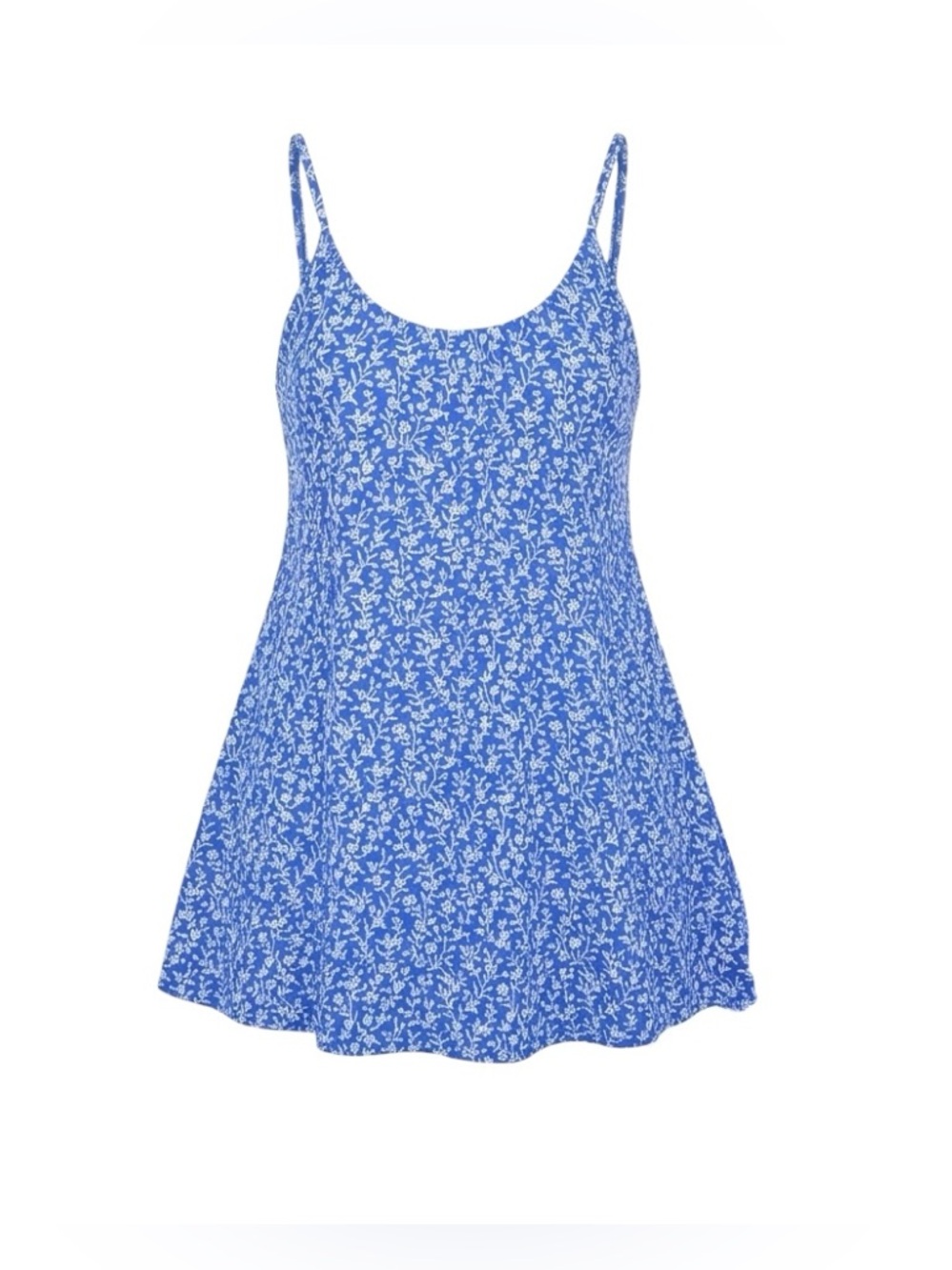 VTG 90s Adrienne Vittadini Blue White Ditsy Floral Swim Dress One-Piece Swimsuit